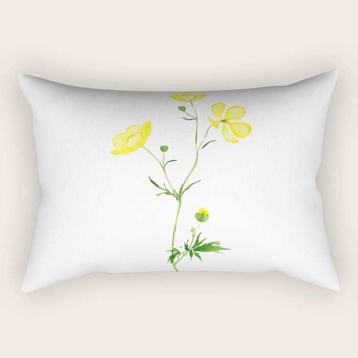 yellow buttercup flower watercolor Rectangular Pillow Gallery Image 1