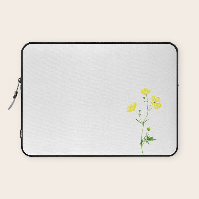 yellow buttercup flower watercolor Laptop Sleeve Gallery Image 1