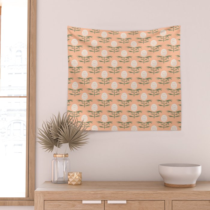 Charming Floral . Peach Fuzz Wall Tapestry Gallery Image 2