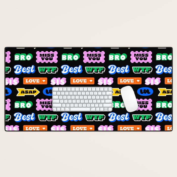 Fun retro quote sticker pattern Desk Mat Gallery Image 1