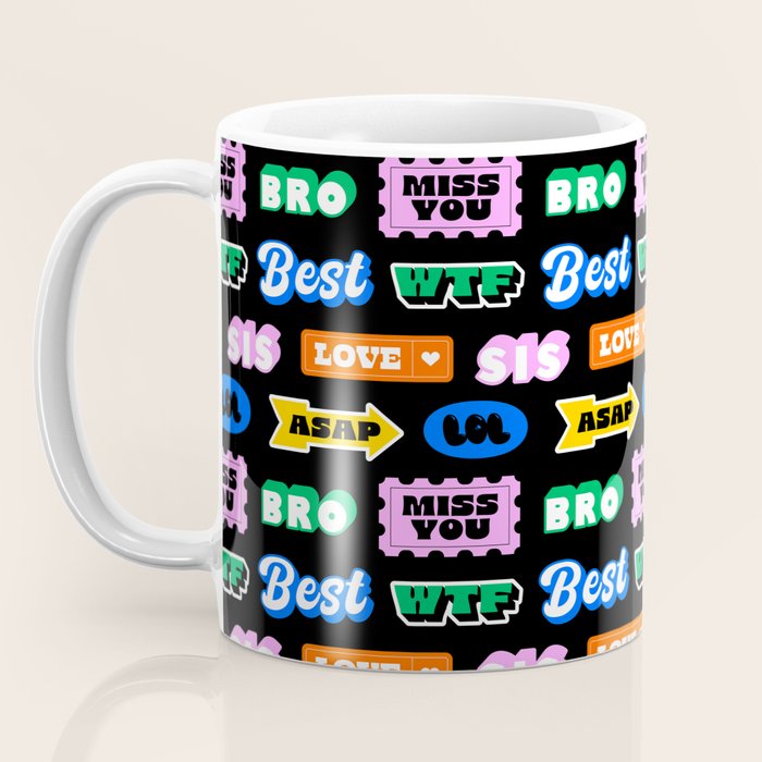 Fun retro quote sticker pattern Coffee Mug Gallery Image 3