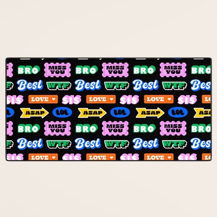 Fun retro quote sticker pattern Desk Mat Gallery Image 3