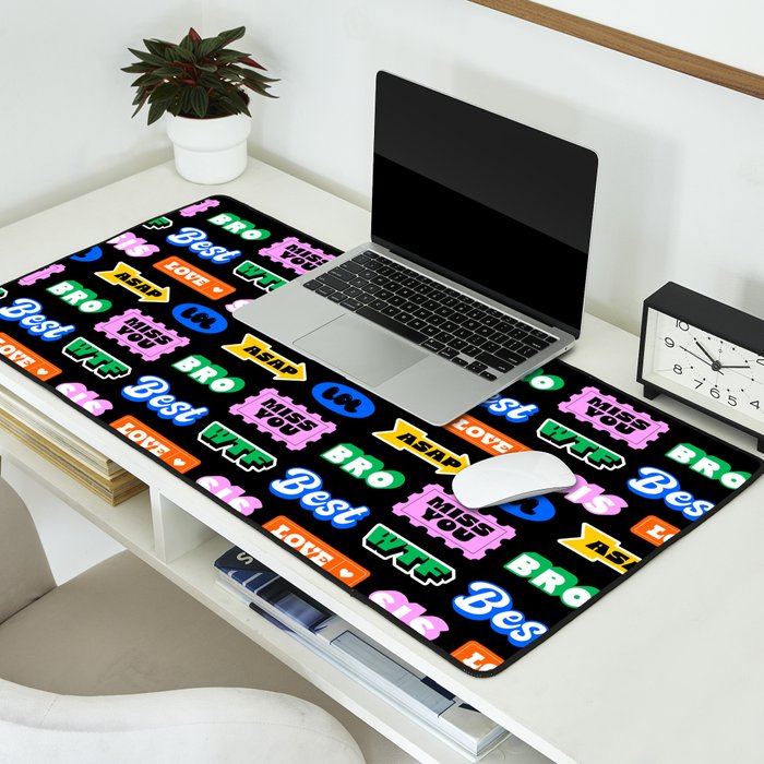 Fun retro quote sticker pattern Desk Mat Gallery Image 2