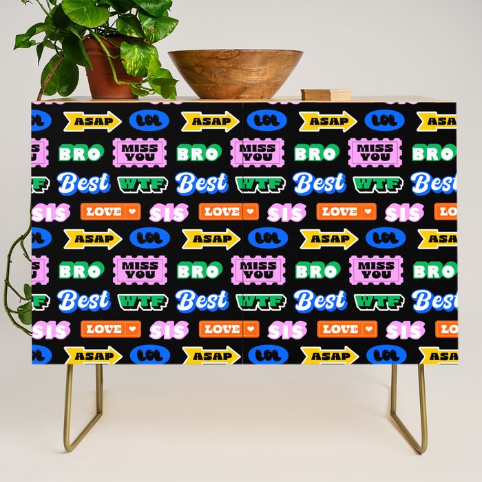Fun retro quote sticker pattern Credenza Gallery Image 1