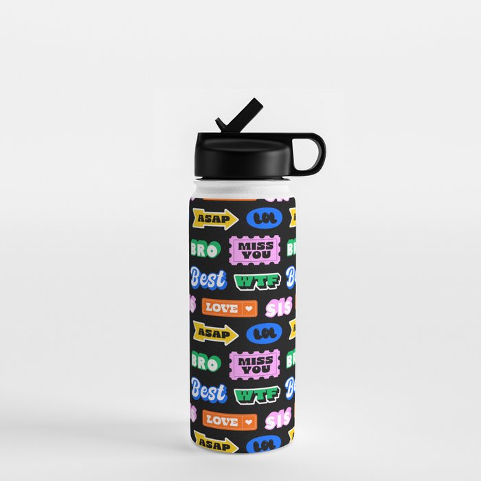 Fun retro quote sticker pattern Water Bottle Gallery Image 1