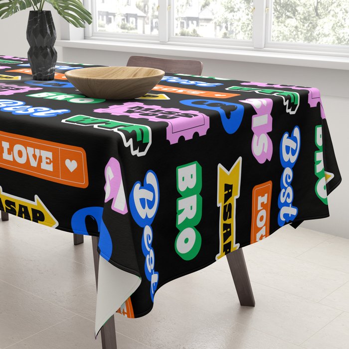 Fun retro quote sticker pattern Tablecloth Gallery Image 3