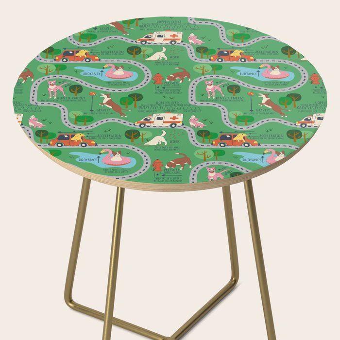 Fursics Cute Dog Park Physics Learning Pattern by Carrie Cantwell Educational STEM Playmat Design Side Table Gallery Image 2