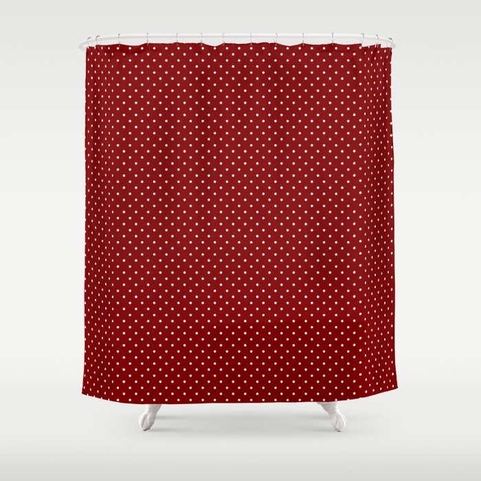 Large White Polka Dots On Dark Christmas Candy Apple Red Shower Curtain Gallery Image 1