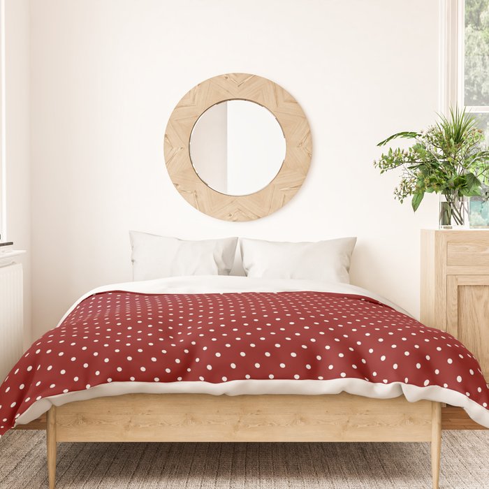 Large White Polka Dots On Dark Christmas Candy Apple Red Duvet Cover Gallery Image 3