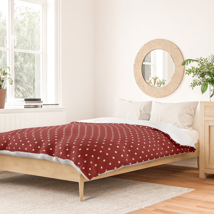 Large White Polka Dots On Dark Christmas Candy Apple Red Duvet Cover Gallery Image 2