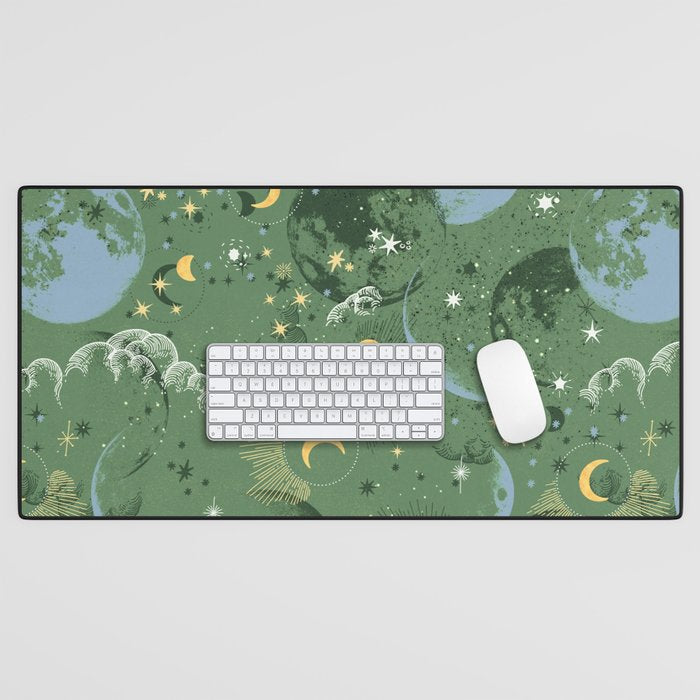 Greenish starry lunar sky Desk Mat Gallery Image 1