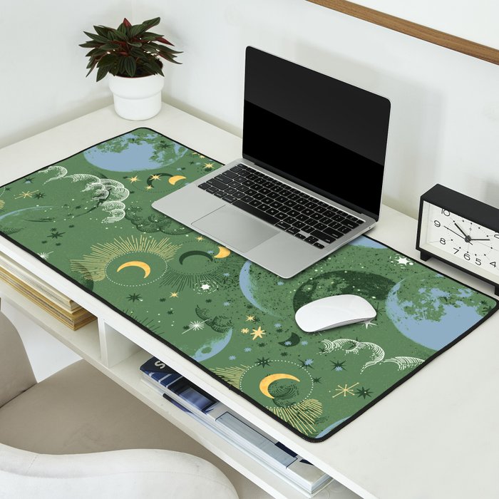 Greenish starry lunar sky Desk Mat Gallery Image 2