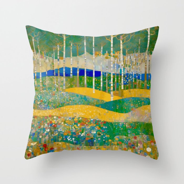 Klimt Style Flower Garden Paradise Throw Pillow Gallery Image 1
