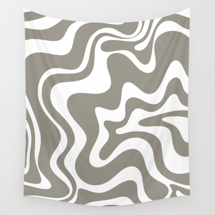 Liquid Swirl Abstract Pattern in Gray and White Wall Tapestry Gallery Image 1