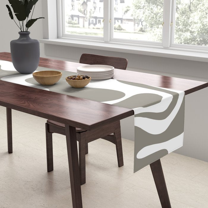 Liquid Swirl Abstract Pattern in Gray and White Table Runner Gallery Image 2
