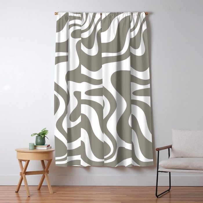 Liquid Swirl Abstract Pattern in Gray and White Window Curtain Gallery Image 5