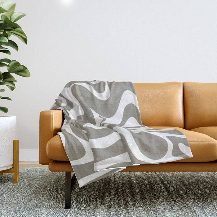 Liquid Swirl Abstract Pattern in Gray and White Throw Blanket Gallery Image 1