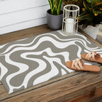 Liquid Swirl Abstract Pattern in Gray and White Outdoor Rug Gallery Image 2