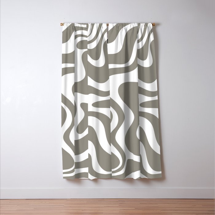 Liquid Swirl Abstract Pattern in Gray and White Window Curtain Gallery Image 3