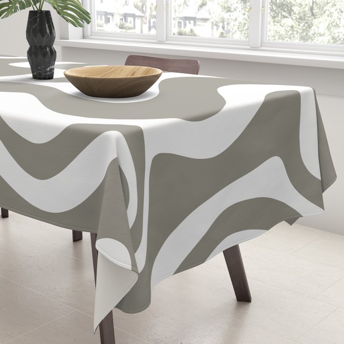 Liquid Swirl Abstract Pattern in Gray and White Tablecloth Gallery Image 3