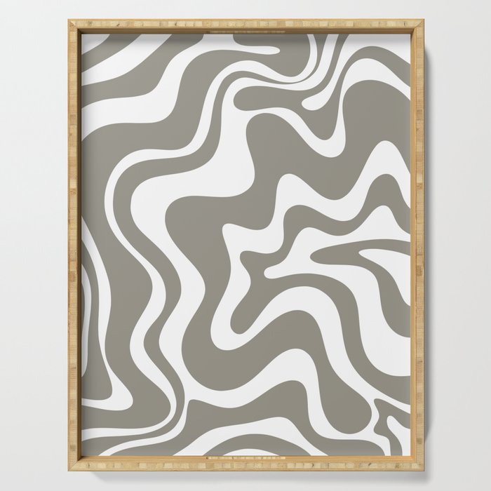 Liquid Swirl Abstract Pattern in Gray and White Serving Tray Gallery Image 1