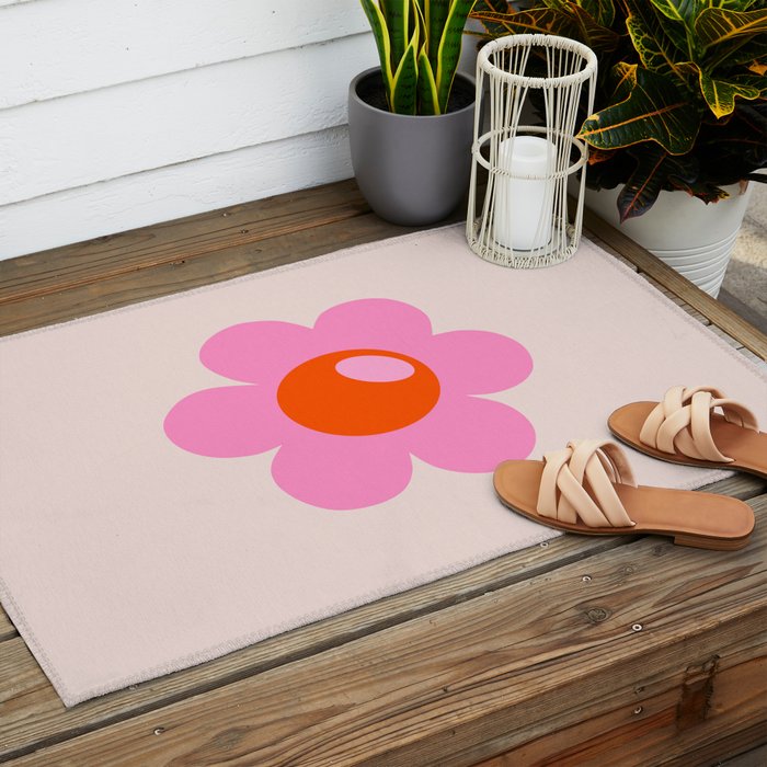 La Fleur | 05 - Abstract Retro Flower Print Pink Orange And Neutral Boho Decor Modern Floral Outdoor Rug Gallery Image 2