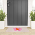 La Fleur | 05 - Abstract Retro Flower Print Pink Orange And Neutral Boho Decor Modern Floral Welcome Mat Gallery Image 3