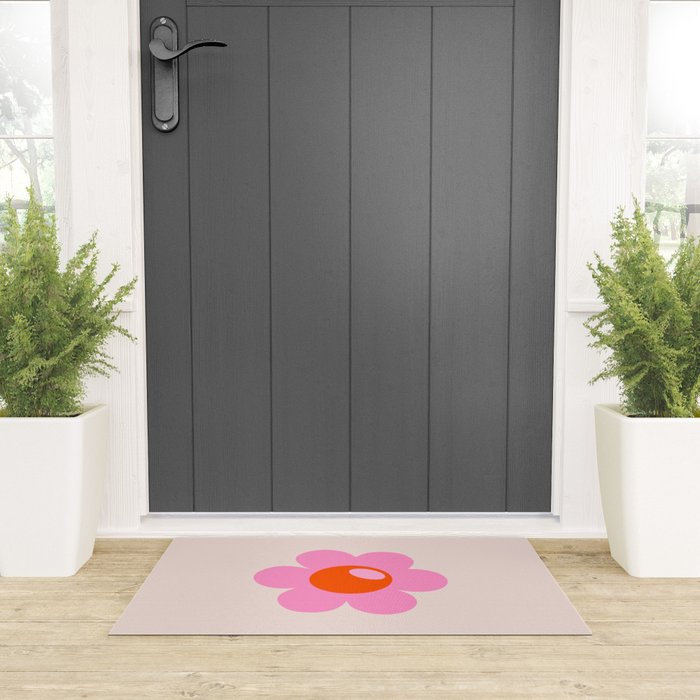 La Fleur | 05 - Abstract Retro Flower Print Pink Orange And Neutral Boho Decor Modern Floral Welcome Mat Gallery Image 3