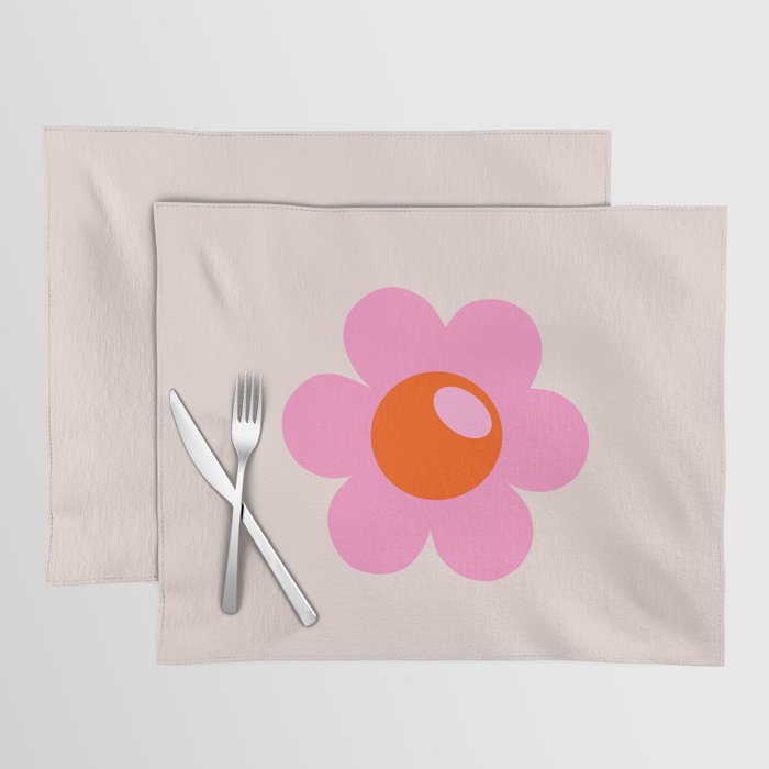La Fleur | 05 - Abstract Retro Flower Print Pink Orange And Neutral Boho Decor Modern Floral Placemat Gallery Image 1