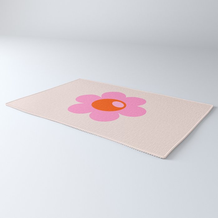La Fleur | 05 - Abstract Retro Flower Print Pink Orange And Neutral Boho Decor Modern Floral Rug Gallery Image 3