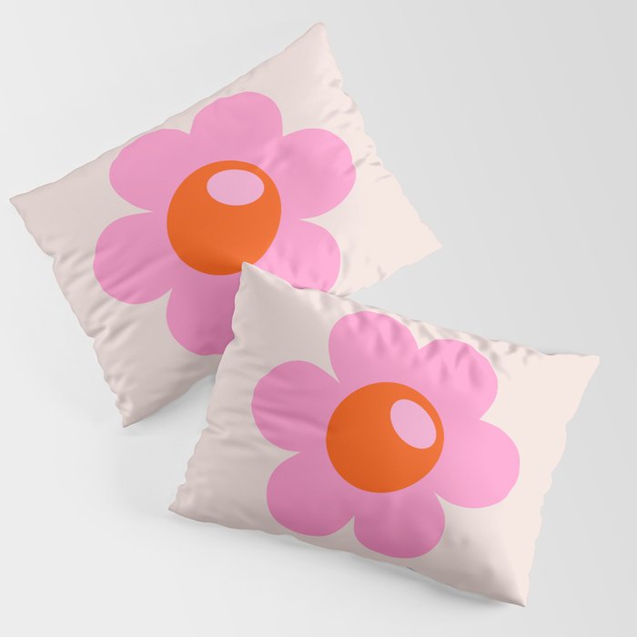 La Fleur | 05 - Abstract Retro Flower Print Pink Orange And Neutral Boho Decor Modern Floral Pillow Sham Gallery Image 3