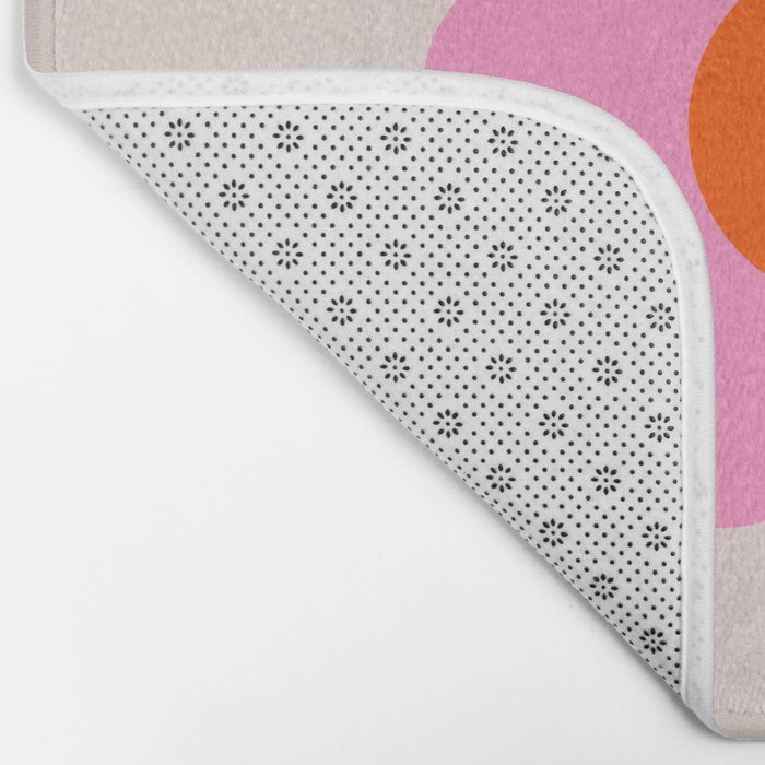 La Fleur | 05 - Abstract Retro Flower Print Pink Orange And Neutral Boho Decor Modern Floral Bath Mat Gallery Image 2