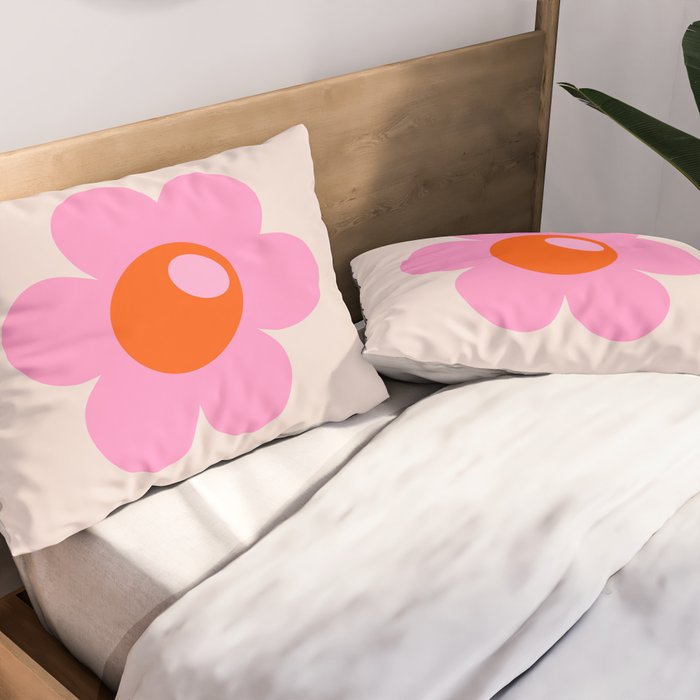 La Fleur | 05 - Abstract Retro Flower Print Pink Orange And Neutral Boho Decor Modern Floral Pillow Sham Gallery Image 2
