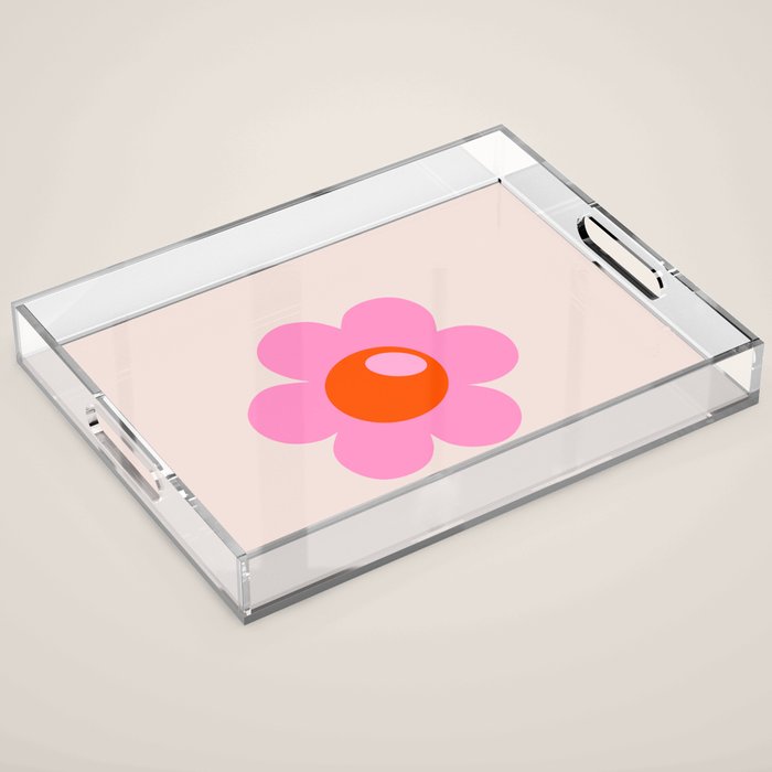 La Fleur | 05 - Abstract Retro Flower Print Pink Orange And Neutral Boho Decor Modern Floral Acrylic Tray Gallery Image 1