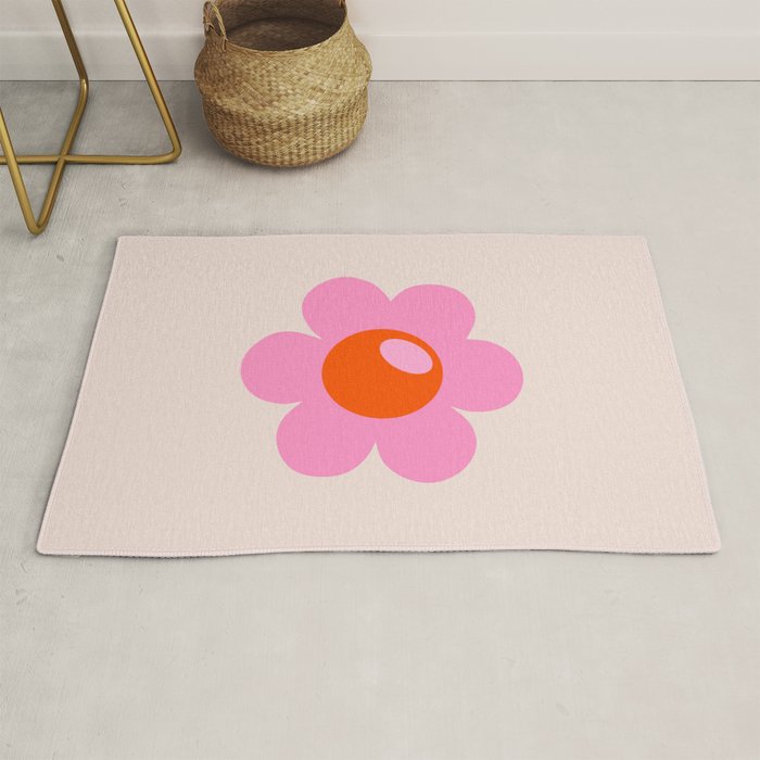 La Fleur | 05 - Abstract Retro Flower Print Pink Orange And Neutral Boho Decor Modern Floral Rug Gallery Image 1