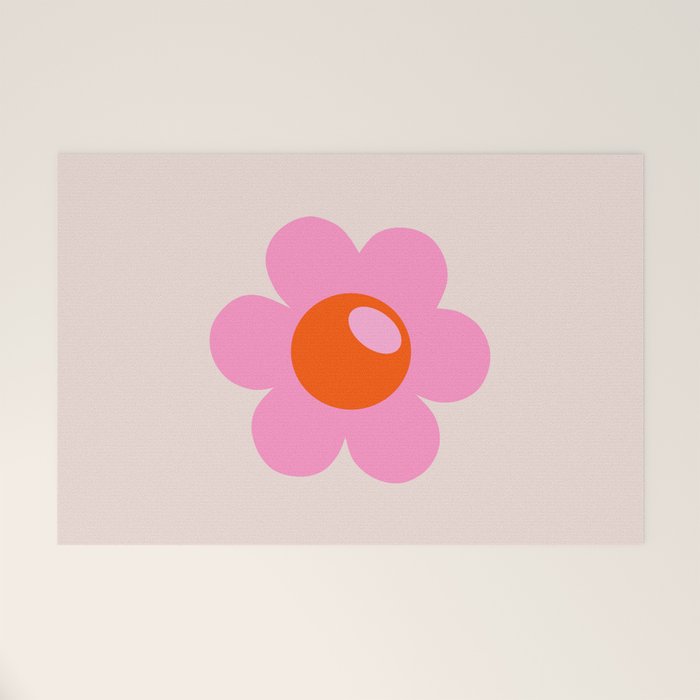La Fleur | 05 - Abstract Retro Flower Print Pink Orange And Neutral Boho Decor Modern Floral Welcome Mat Gallery Image 1