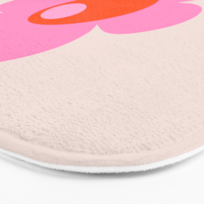 La Fleur | 05 - Abstract Retro Flower Print Pink Orange And Neutral Boho Decor Modern Floral Bath Mat Gallery Image 3