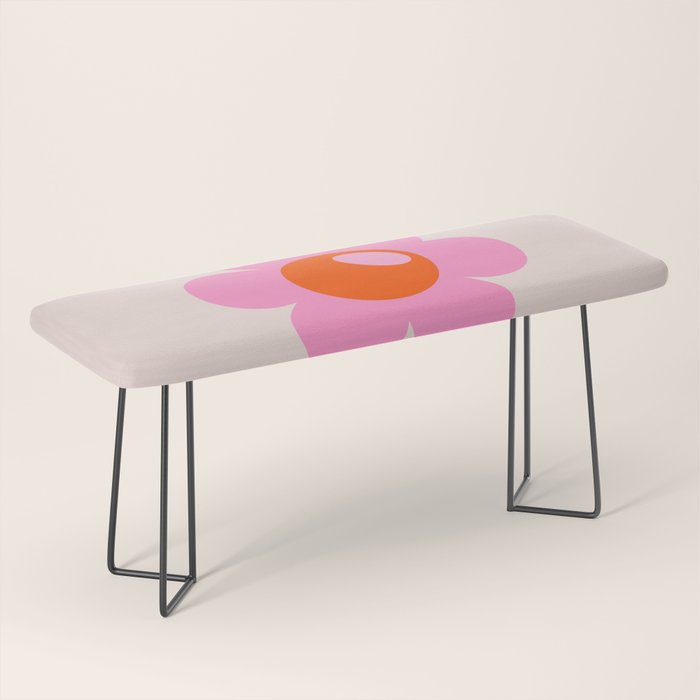 La Fleur | 05 - Abstract Retro Flower Print Pink Orange And Neutral Boho Decor Modern Floral Bench Gallery Image 1