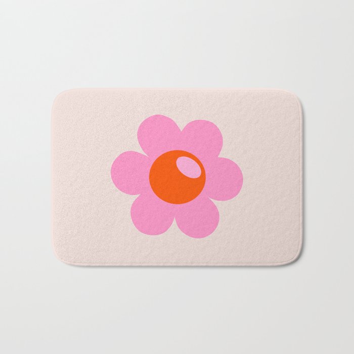 La Fleur | 05 - Abstract Retro Flower Print Pink Orange And Neutral Boho Decor Modern Floral Bath Mat Gallery Image 1