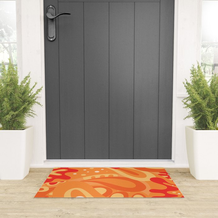 So Trippy Retro Psychedelic Abstract Pattern 2 in Orange Tangerine Tones Welcome Mat Gallery Image 3