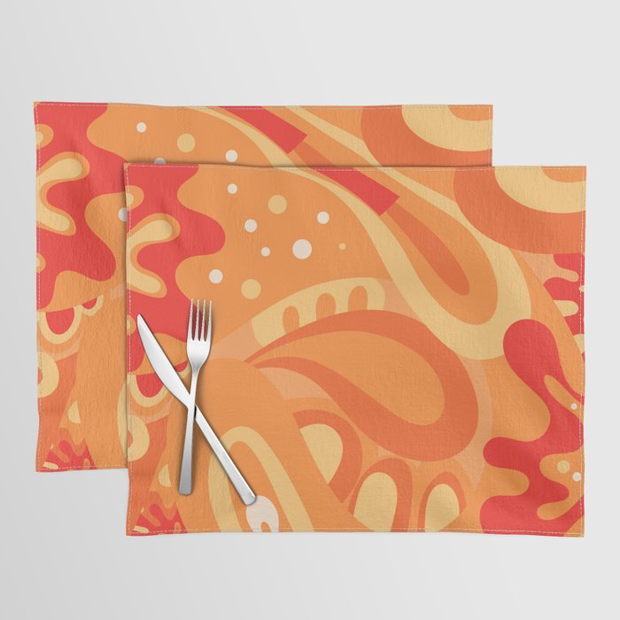 So Trippy Retro Psychedelic Abstract Pattern 2 in Orange Tangerine Tones Placemat Gallery Image 1