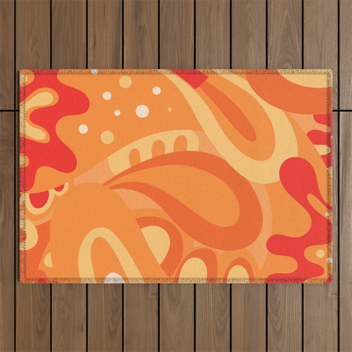 So Trippy Retro Psychedelic Abstract Pattern 2 in Orange Tangerine Tones Outdoor Rug Gallery Image 1