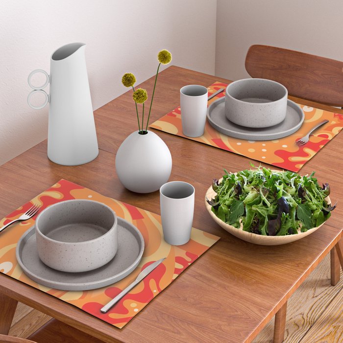 So Trippy Retro Psychedelic Abstract Pattern 2 in Orange Tangerine Tones Placemat Gallery Image 2
