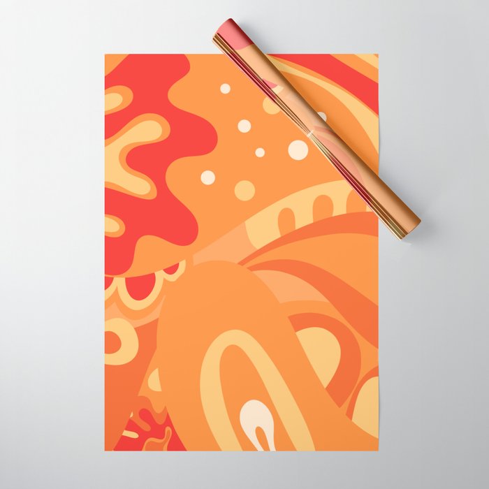 So Trippy Retro Psychedelic Abstract Pattern 2 in Orange Tangerine Tones Wrapping Paper Gallery Image 1