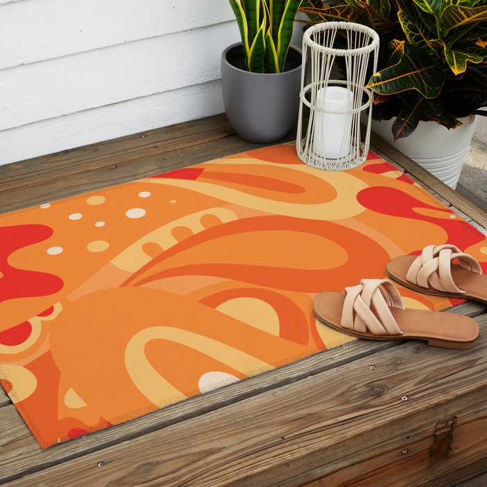 So Trippy Retro Psychedelic Abstract Pattern 2 in Orange Tangerine Tones Outdoor Rug Gallery Image 2