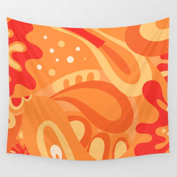 So Trippy Retro Psychedelic Abstract Pattern 2 in Orange Tangerine Tones Wall Tapestry Gallery Image 4