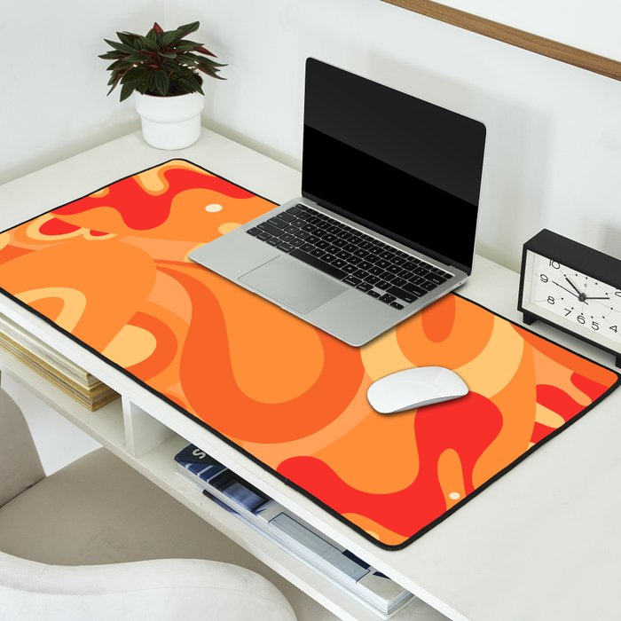 So Trippy Retro Psychedelic Abstract Pattern 2 in Orange Tangerine Tones Desk Mat Gallery Image 2