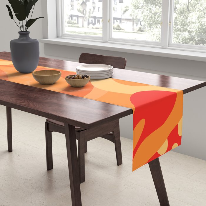 So Trippy Retro Psychedelic Abstract Pattern 2 in Orange Tangerine Tones Table Runner Gallery Image 2