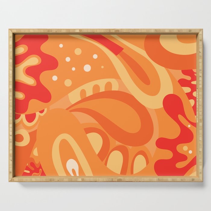 So Trippy Retro Psychedelic Abstract Pattern 2 in Orange Tangerine Tones Serving Tray Gallery Image 1