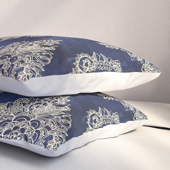 Cream Floral Moroccan Pattern on Deep Indigo Ink Pillow Sham Gallery Image 3